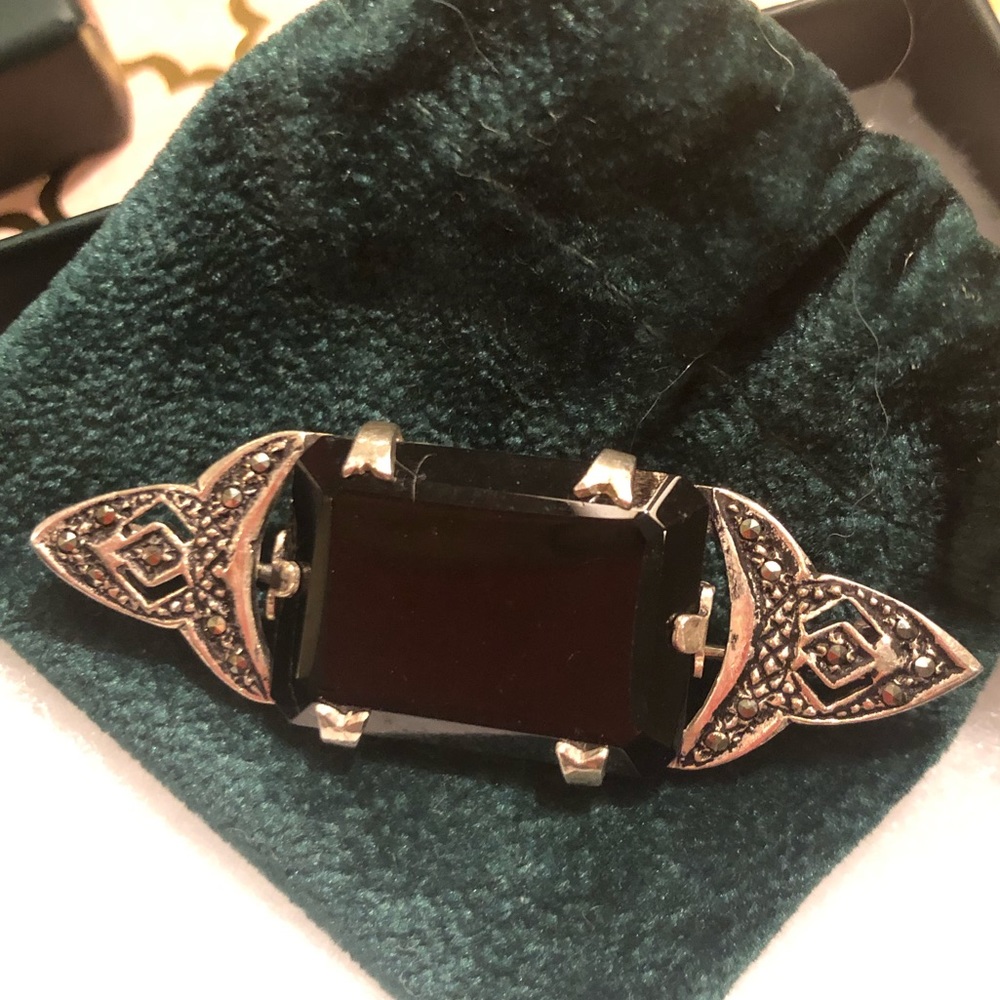 Vintage Sterling Marcasite & Onyx Pin (Broach)